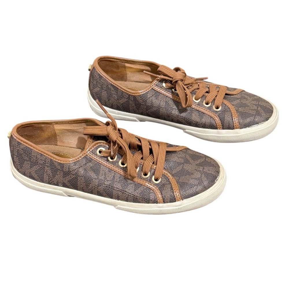Michael Kors‎ Signature Logo Canvas Lace Up Sneakers Brown Women's Size 6M